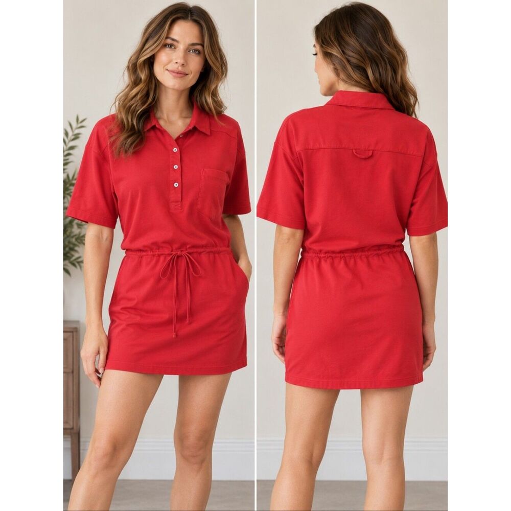 EUC Vintage Stefano women's red polo shirt dress sporty shoulder pads M cotton